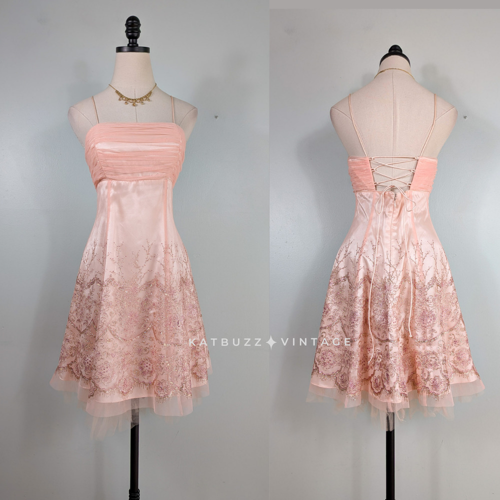 Vintage Morgan Co Prom Dress Mini Gown 8 Pink Corset Hoco Fairy Princess Y2K